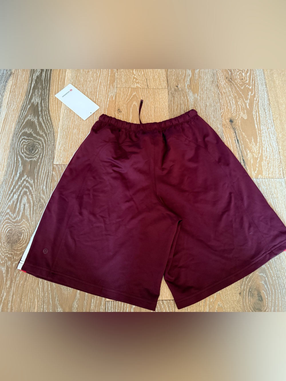 Lululemon Baggy Low Rise Track Shorts burgundy w/red & white side stripes NWT - Picture 11 of 12